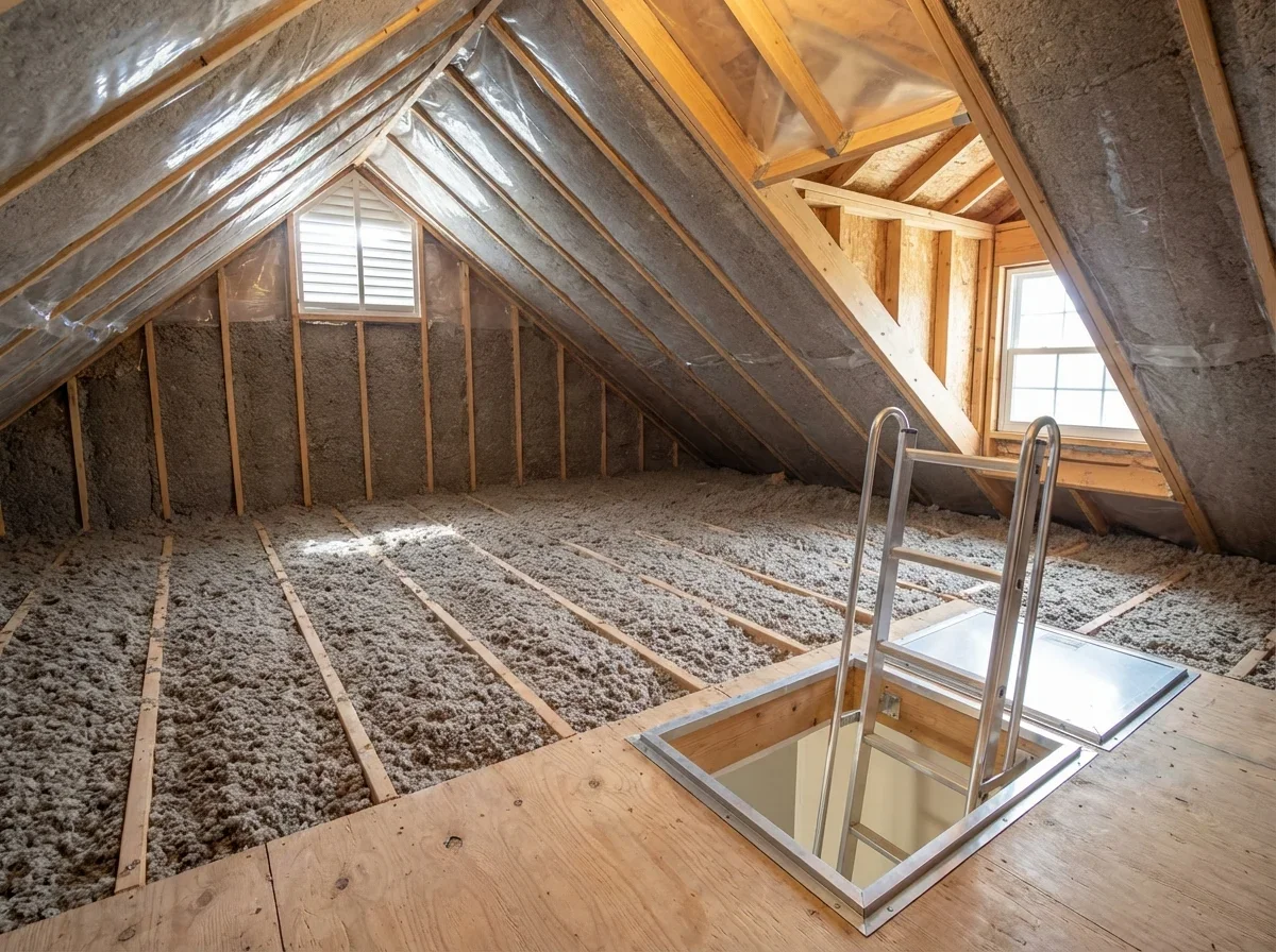 Newly installed attic insulation provides superior comfort and energy savings