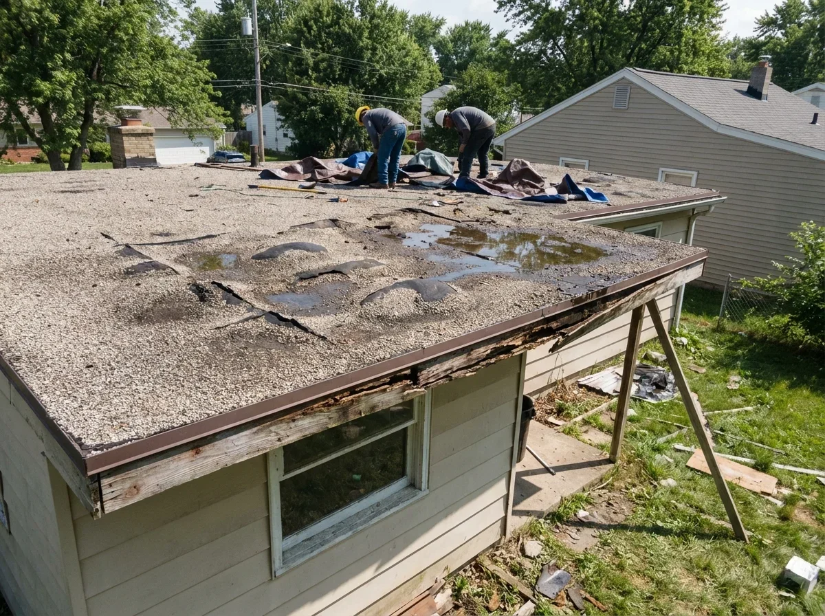 Decades of weather have taken a toll, built-up roofing repairs are needed now