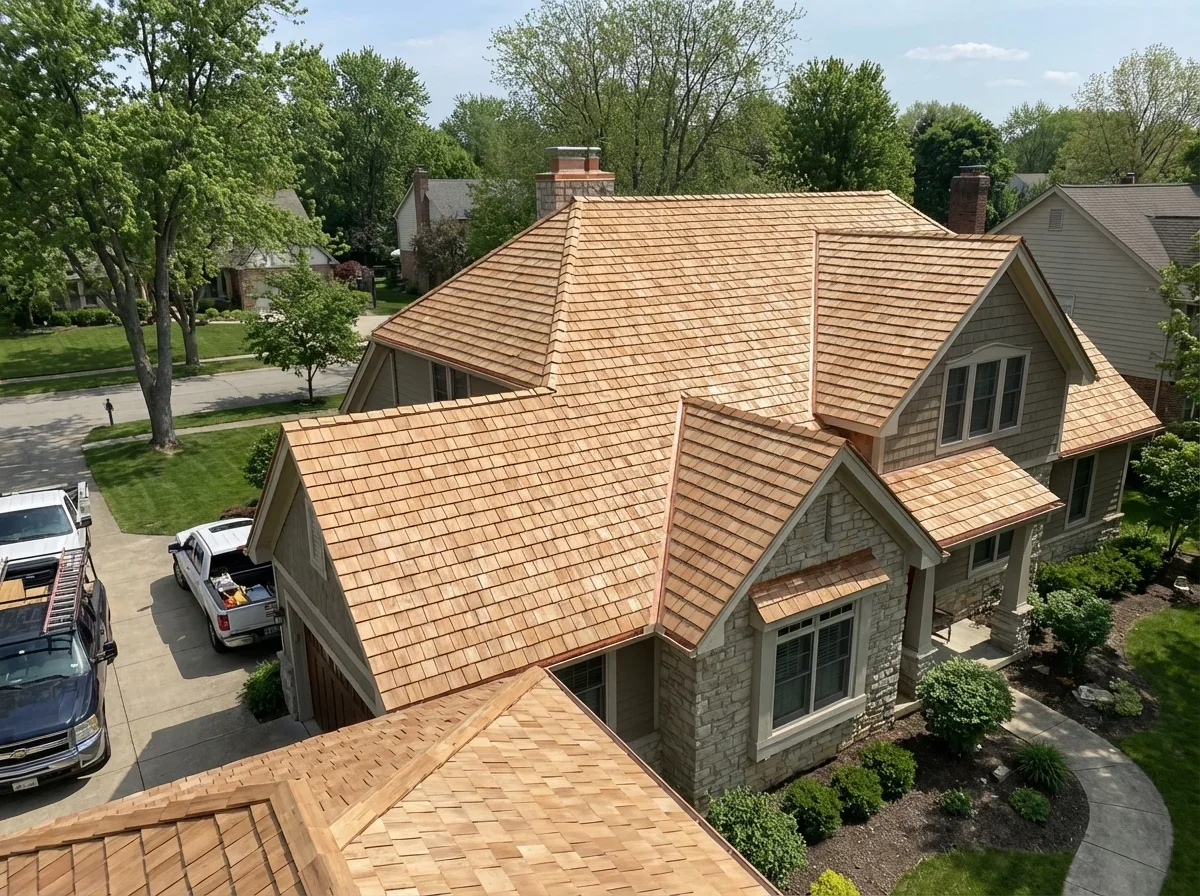 Expertly installed cedar shake roof bringing timeless beauty and superior protection