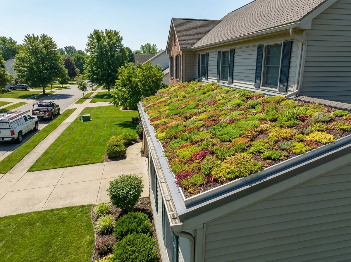 Sustainable green roof transforming cityscapes, enhancing building performance with expert installation
