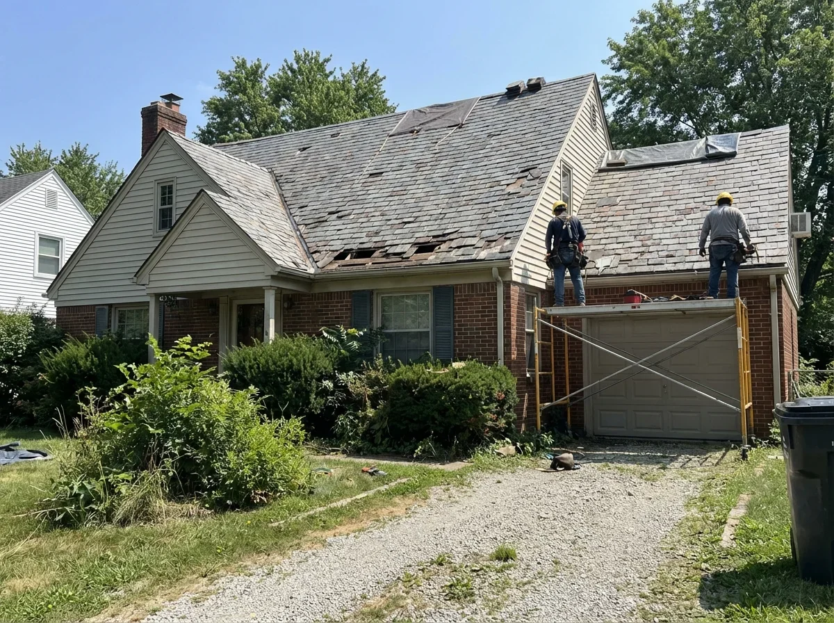 Failing slate exposes roof deck to weather, demanding expert restoration